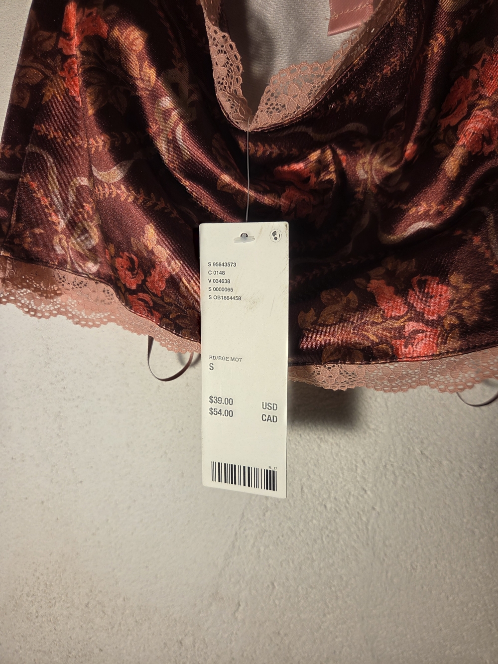 Urban Outfitters Satin Floral Lace Halter Tie Front Top Brown Pink S - Picture 6 of 6